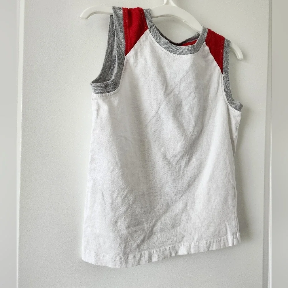 Kid sz 4T White Red Grey Colorblock Sleeveless Muscle Tank Top Sporty Summer Tee - Picture 9 of 10